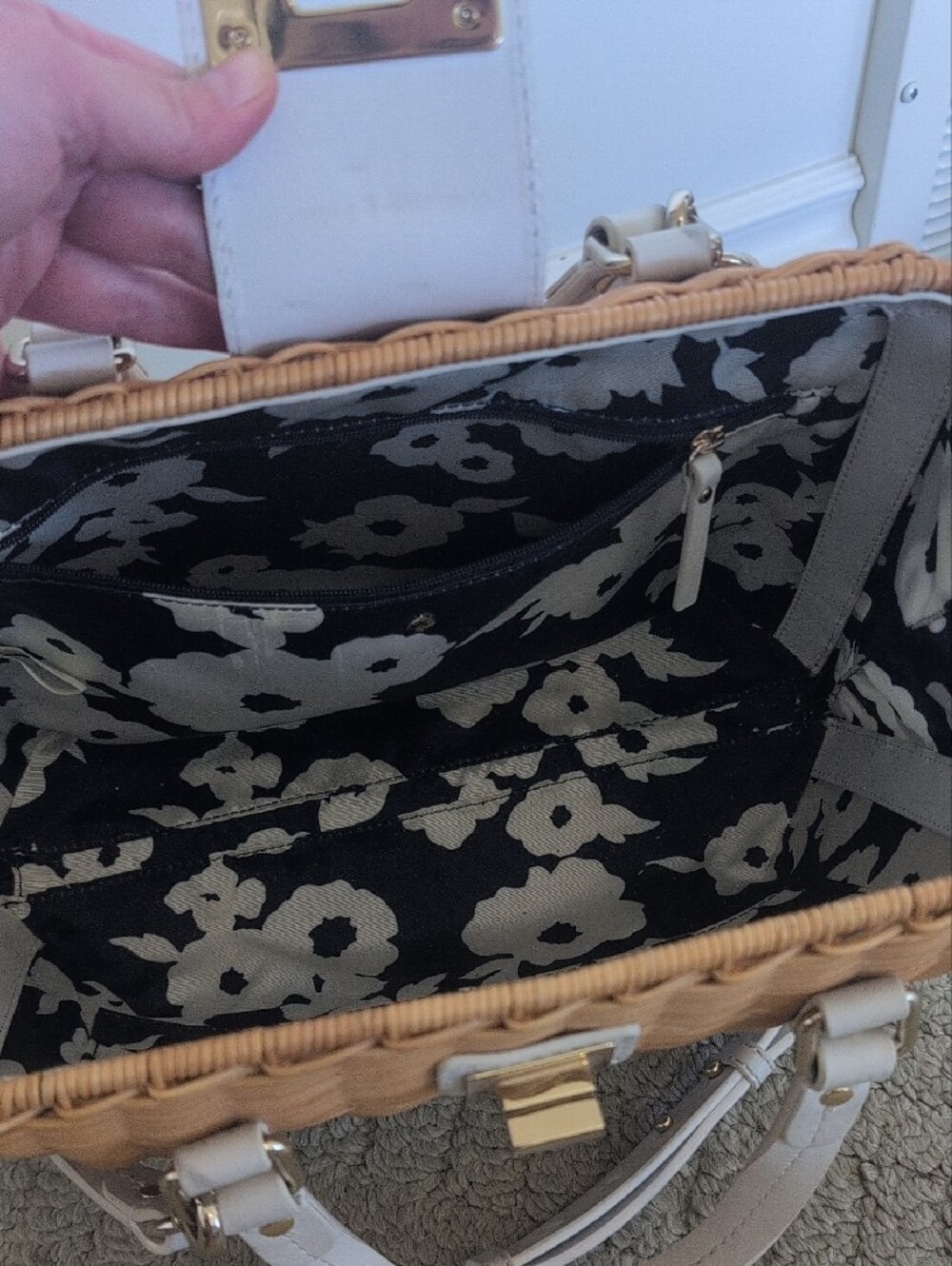 Kate Spade Woven Satchel with White Trim - Picture 3 of 7